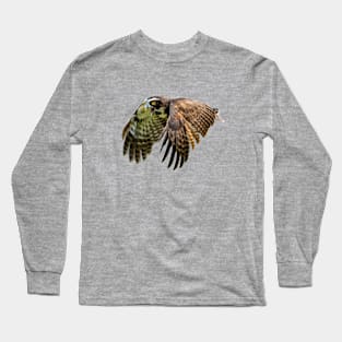Spectacled owl in flight Long Sleeve T-Shirt